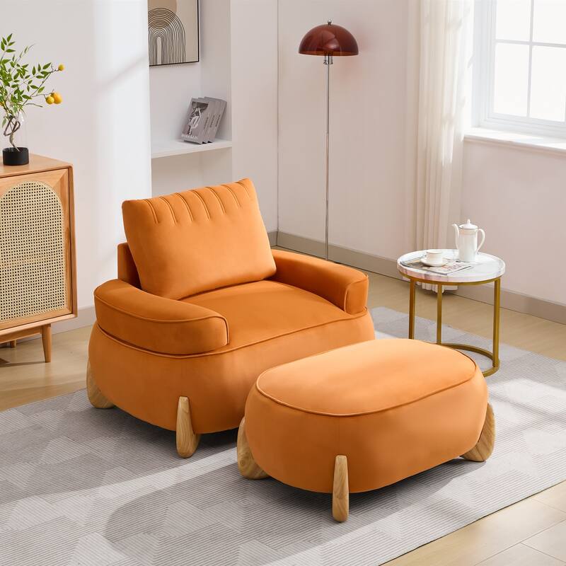Oversized Velvet Accent Armchair with a Large Removable Ottoman