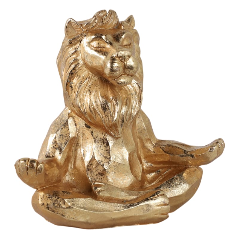 Resin Meditating Lion Figurine Animal Decor - 7"