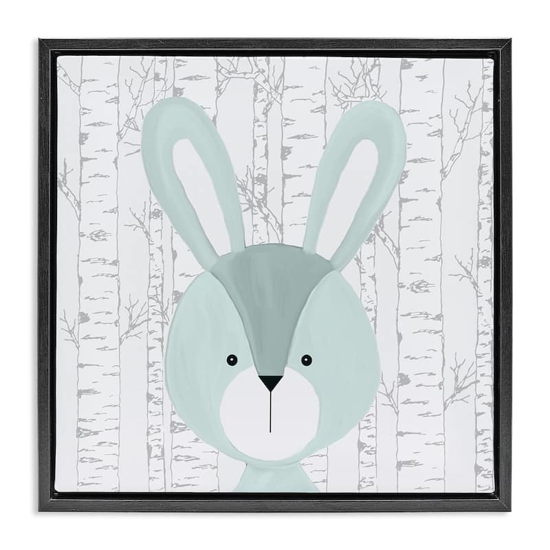 Stupell Charming Bunny on Birch Framed Floater Canvas Wall Art Design By Kim Allen - 18 x 18 - Black