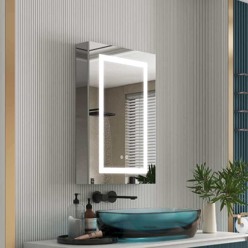 30" H Recessed or Surface LED Mirror Cabinet with Adjustable Glass Shelves,Defogger, Dimmer And Outlets & USB Ports