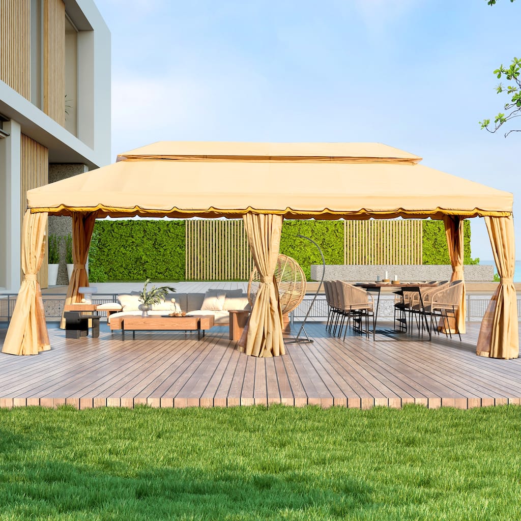 EROMMY 12x12 Double Roof Canopy Gazebo for Patios – Soft Top Design with Curtains for Extra Privacy
