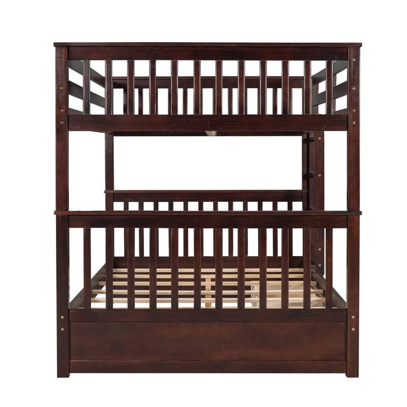 Full Over Full Bunk Bed with Drawers, Full Size Bunk Bed, Solid Wood Bunk Bed Frame with Ladders & 2 Storage Drawers
