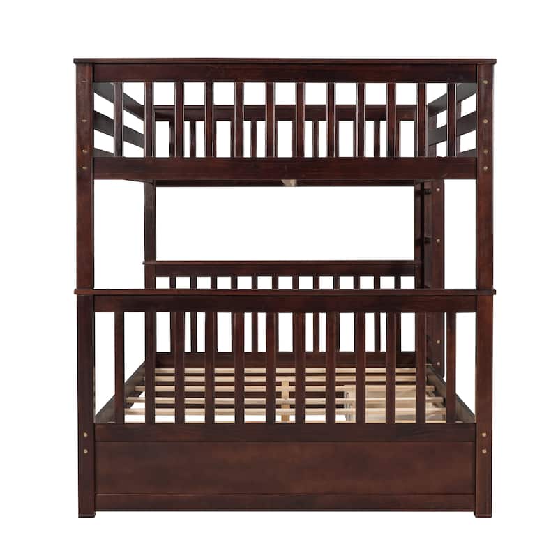 Full-over-Full Bunk Bed with Ladders and Two Storage Drawers, Headboard & Footboard, Full-Length Guardrail Top Bunk