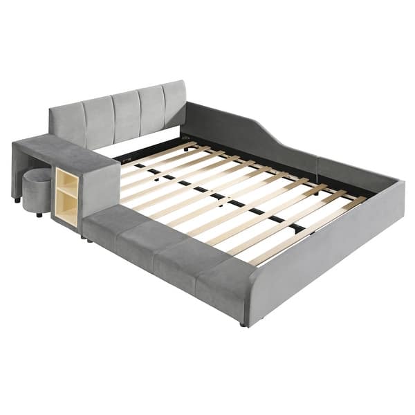 slide 2 of 16, Full Velvet Mother & Child Upholstered Platform Bed, Gray Gray - Full