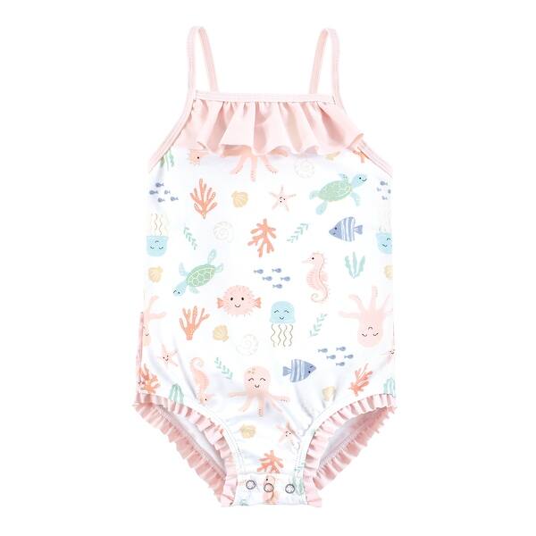 slide 1 of 1, Hudson Baby Girls Baby Swimsuit, Pastel Sea 12-18 Months - Pastel Sea Baby