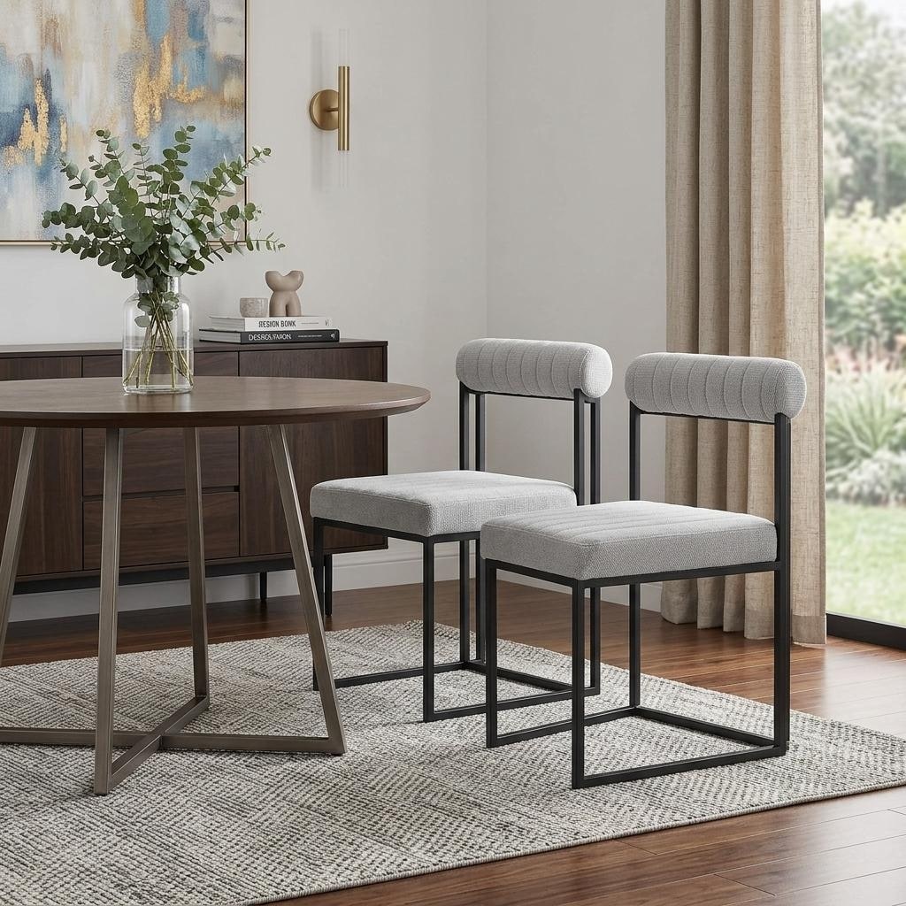 HomeRoots Set of Two Gray And Black Upholstered Polyester Open Back Dining Side Chairs - 17.50 in. x 31.00 in. x 22.00 in.