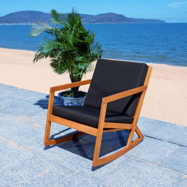 SAFAVIEH Outdoor Vernon Rocking Chair w/ Cushion - Natural/Black