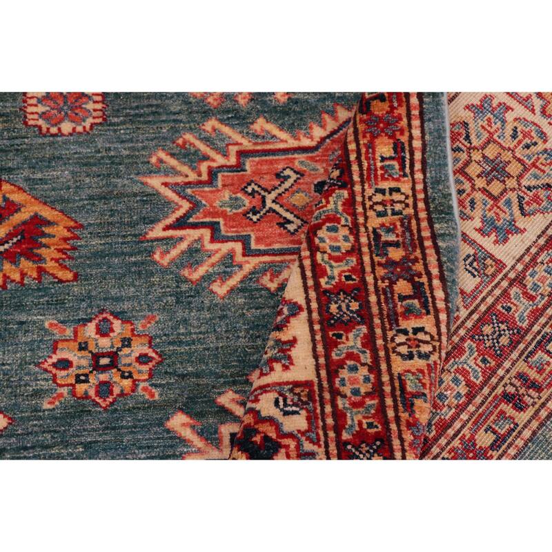 Caucasian Super Kazak Rowan Green/Beige Hand Knotted Wool Rug - 8'2'' x 10'2''