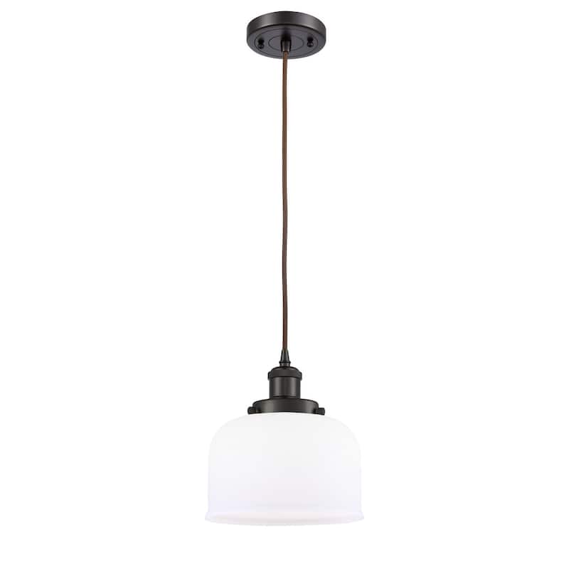 Innovations Lighting Large Bell 8" Wide Mini Pendant - Cord Hung - Oil Rubbed Bronze / Matte White