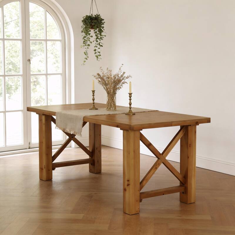 63-Inch Dining Table for 4-6, Farmhouse Solid Fir Wood Kitchen Table