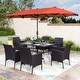 preview thumbnail 48 of 69, MAISON ARTS 7/8 Pieces Outdoor Patio Dining Set, 6 PE Rattan Chairs with Cushions and 1 Rectangle Metal Table Crescent Chairs+Red Umbrella