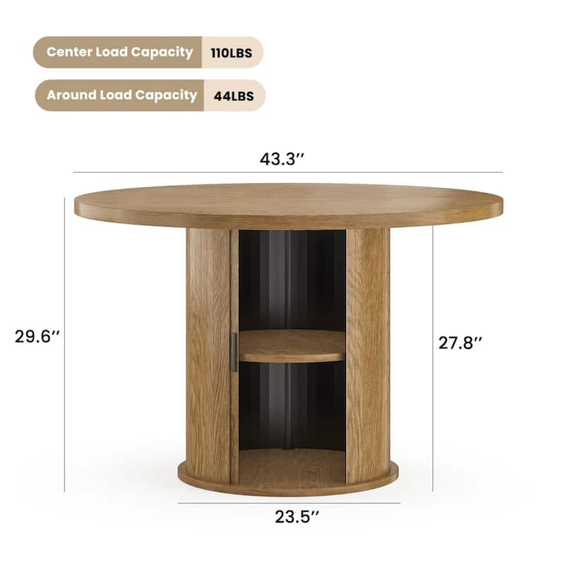 43" Small Round Dining Table with Sturdy Metal Base for 4 People