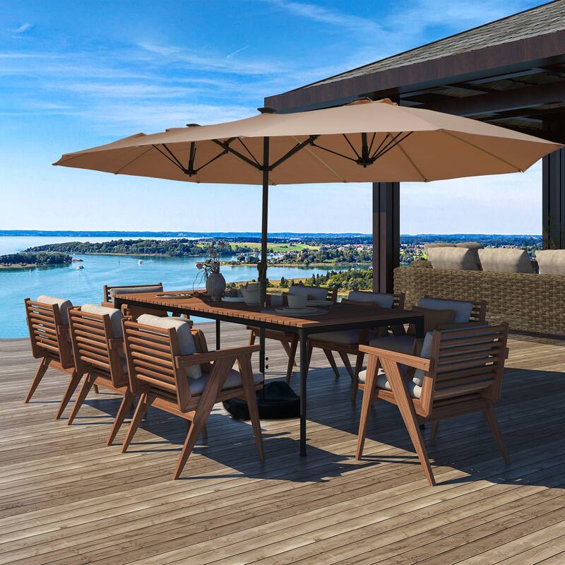 15ft Double-Sided Patio Umbrella with Lights Large Outdoor Umbrella