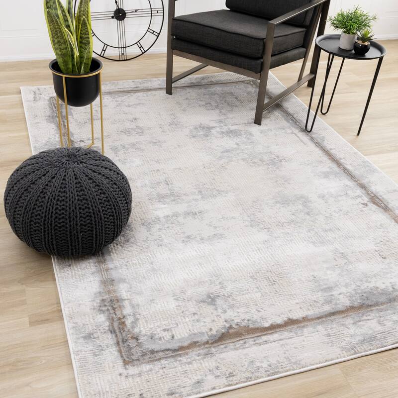 London Collection - Grey Cream Beige Border Indoor Area Rug