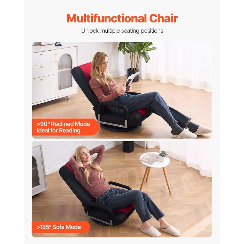 Adjustable 6-Position Swivel Floor Chair with Backrest & Foldable Design - 21.3" x 24.6" x 30"