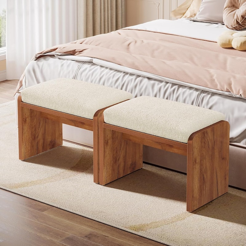 Entryway Bench, Upholstered Shoe Stool with Removable Cushion, H-Shaped Wooden Ottoman