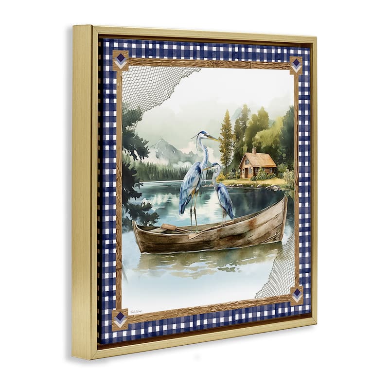 Stupell Herons on Boat with Tartan Framed Floater Canvas Wall Art Design By Nicole DeCamp