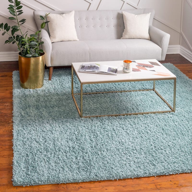 Shag Turhal Collection Area Rug - Aqua - 3'3" Square