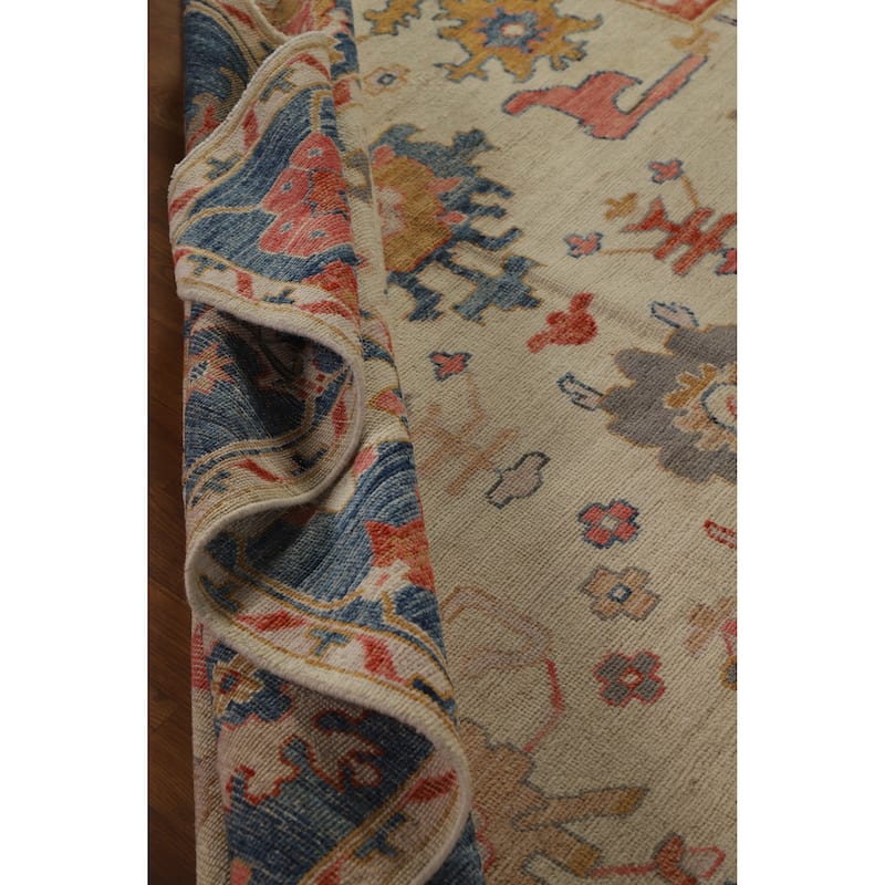 Hand Knotted Oriental 100% Wool Carpet Transitional All-Over Beige & Ivories Oushak Area Rug - 9' 9'' X 8' 1''