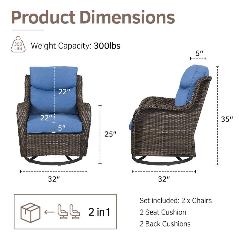 Outdoor Swivel Rocker Patio Wicker Chair with Thick Cushions