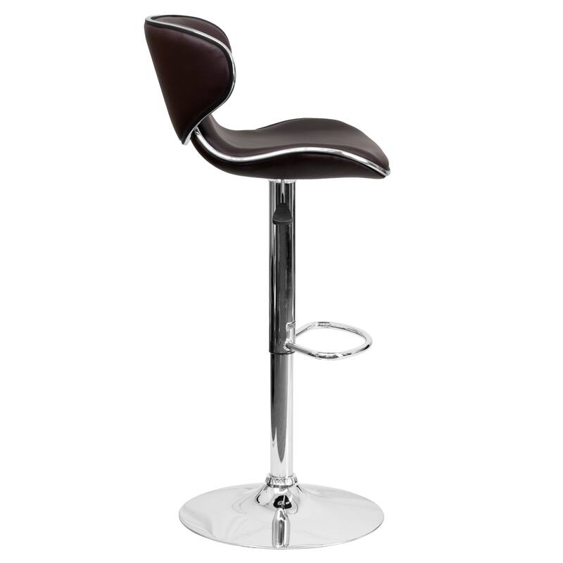 2 Pack Contemporary Mid-Back Vinyl Adjustable Height Barstool with Chrome Base - 16"W x 17.5"D x 34.5" - 43"H