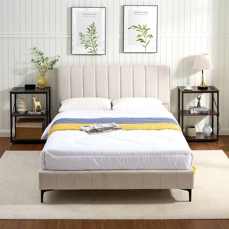 VECELO Industrial Nightstand with Charging Station 3-Tier End Table Bedside Table Black Steel Frame for Small Spaces