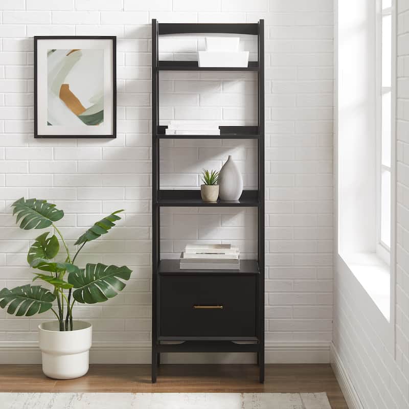 Crosley Landon Small Etagere Bookcase - Matte Black