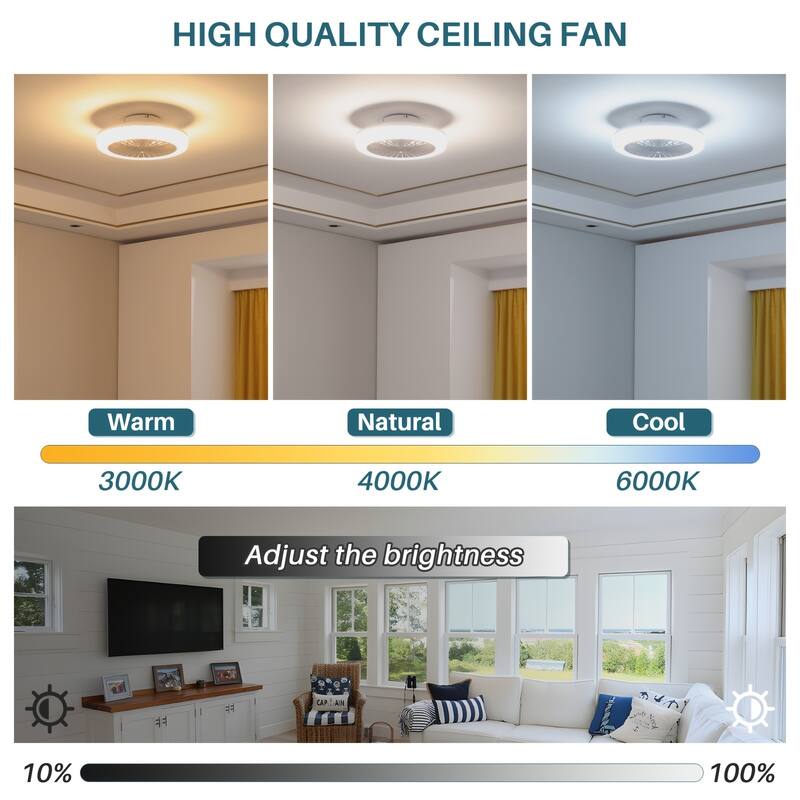 18-in Low Profile Indoor White Caged Ceiling Fan with Light and Remote Control, Integrated LED Included - 18