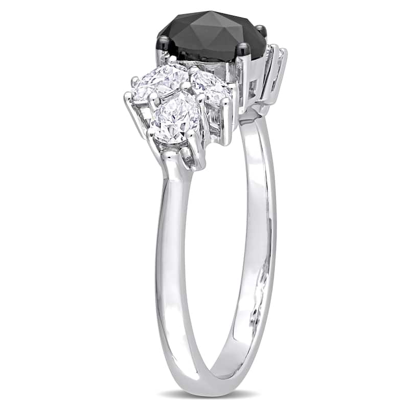 Miadora 10k White Gold 3/4ct TDW Black Diamond 1 1/2ct TGW Created White Moissanite Engagement Ring