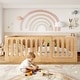 preview thumbnail 14 of 37, Queen Size Montessori Floor Bed with Door & High Fence, Solid Wood Low-Profile Sleep and Play Bed Frame