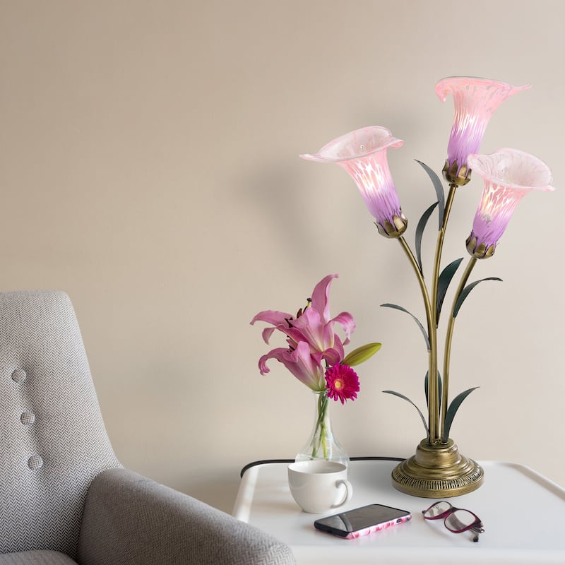 River of Goods Bronze Metal and Glass 3-Shade Calla Lily Table Lamp