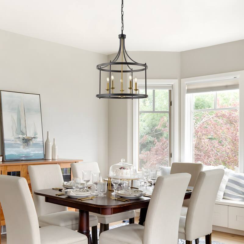 Starsky 5-Light Farmhouse Drum Chandelier With Open Cage - Black&Gold