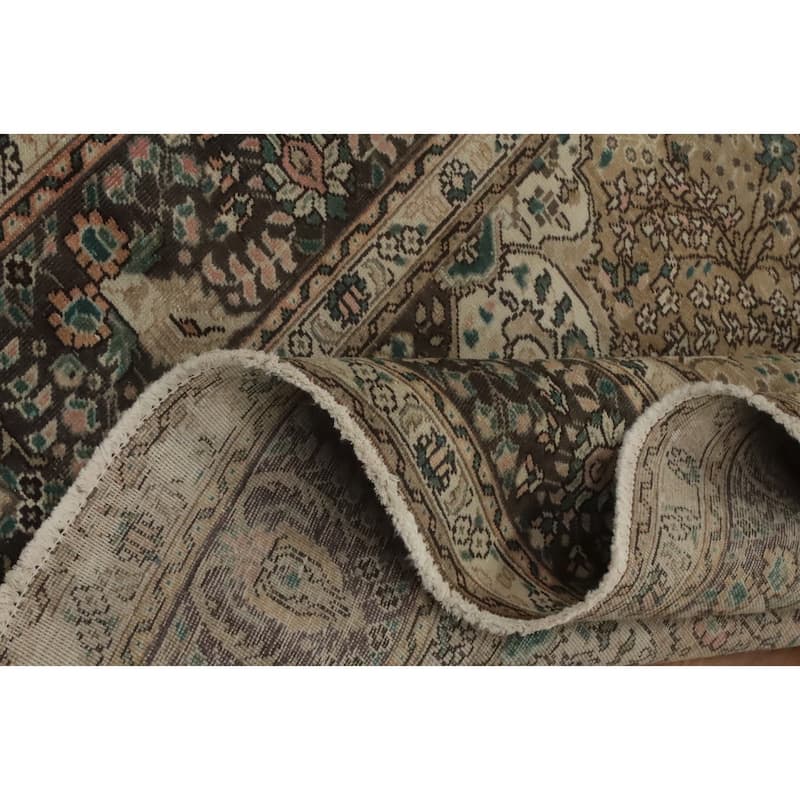 Hand Knotted Oriental 100% Wool Carpet Traditional Floral Brown Tabriz Area Rug - 9' 4'' X 6' 5''
