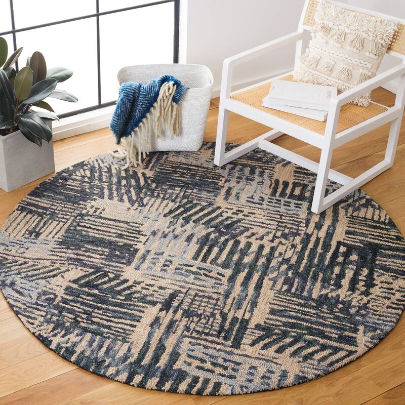 SAFAVIEH Handmade Rodeo Drive Kaylen Mid-Century Modern Wool Rug - 6' Round - Black/Ivory