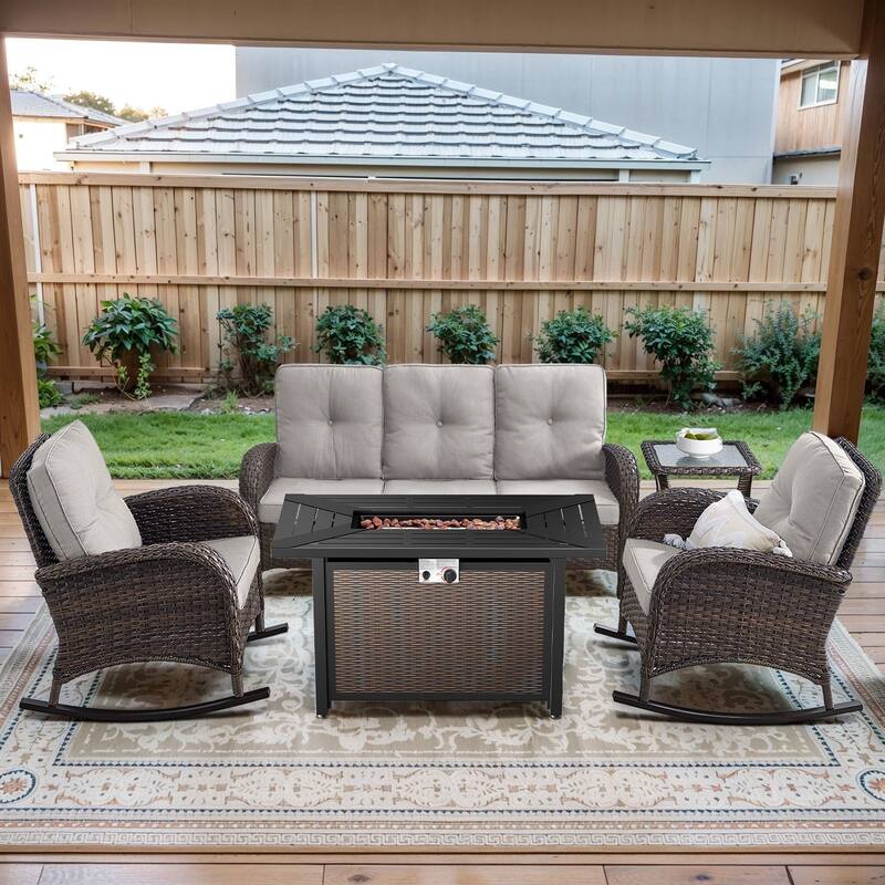 Gymojoy Outdoor Fire Pit Conversation Set, 3-Seat Sofa & Chairs Patio Furniture Set