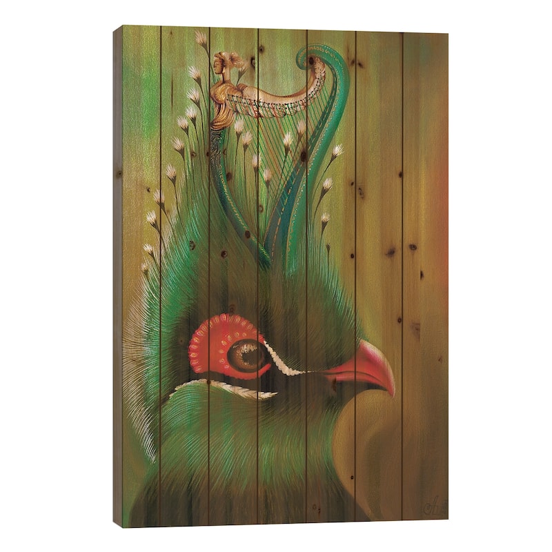 A Bird With An Irish Harp Print On Wood by Anna Shabalova - Multi-Color - 26x18x1.5