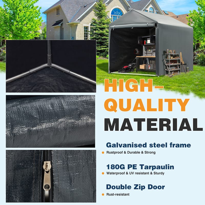 Outdoor Storage Shed and Carport Canopy: Portable Shelter for Bikes, Motorcycles, and Garden Storage