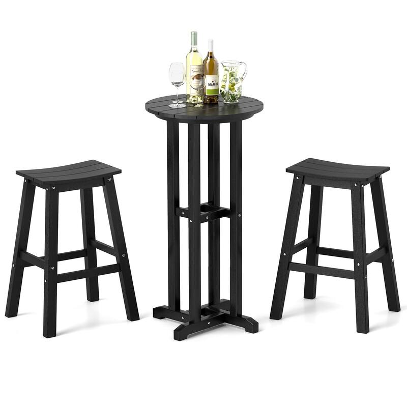 Gymax 3PCS Outdoor HDPE Bar Table & Chair Set for 2 w/ Footrests for