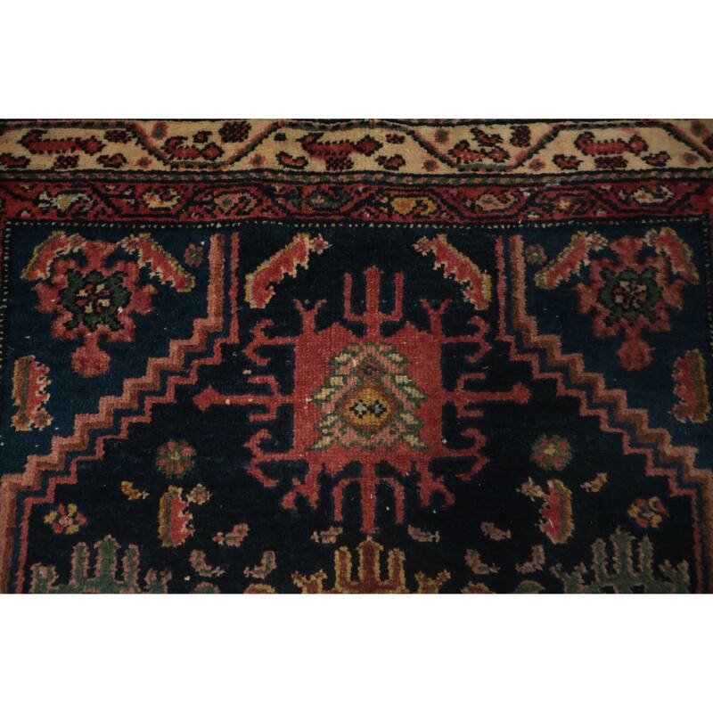 Hand Knotted Oriental 100% Wool Carpet Traditional Floral Navy Blue & Blues Malayer Runner Rug - 6' 6'' X 3' 5''