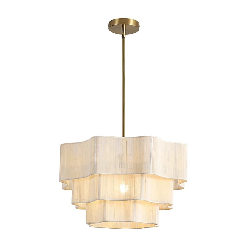 Woven Ivory String 3-Tier Round Lantern Chandelier 19.7in Brass