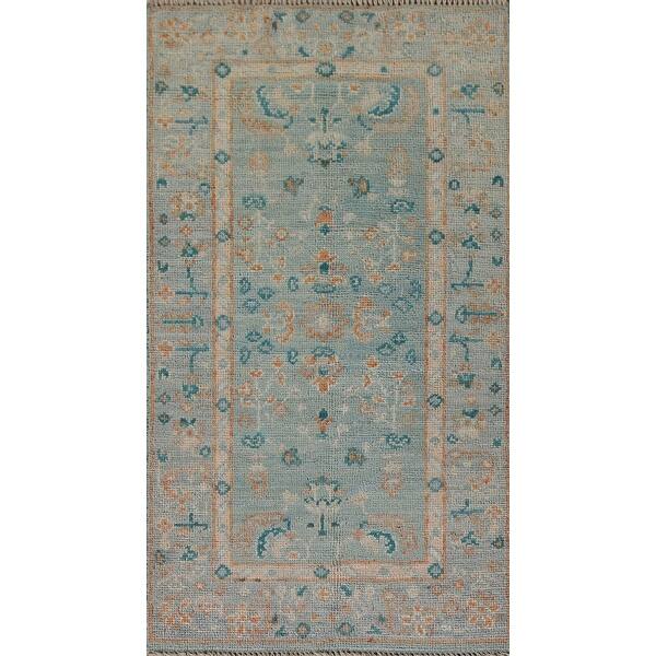 slide 2 of 15, Floral Oushak Vegetable Dye Turkish Foyer Rug Handmade Wool Carpet - 2'0" x 3'11"