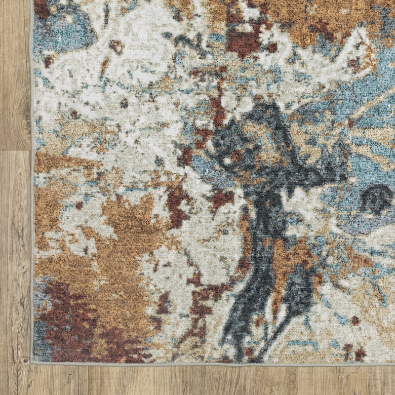 Vista Home Sunderland Abstract Earth Washable Rust/Blue Area Rug Mat