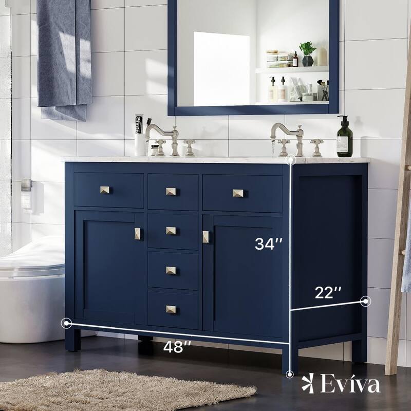 Artemis 48" Blue DS Bath Vanity with Carrara Style Man-Made Stone Top - 48