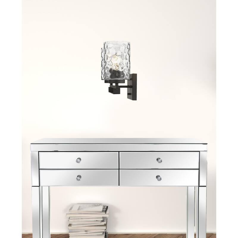 Hardwired Double Light Wall Sconce with Dimmable Steel Fixture and Clear Glass for Bathroom or Hallway - 10" H x 15" W x 6" D