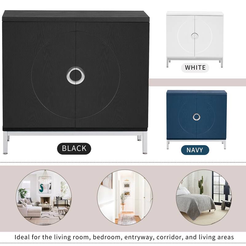 Simple Storage Cabinet Accent Cabinet with Solid Wood Veneer and Metal Leg Frame for Living Room, Entryway, Dining Room