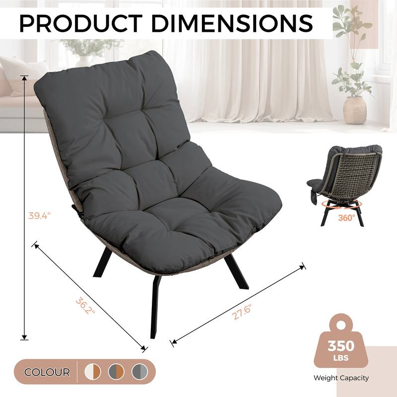 Outdoor Wicker Swivel Chair,Nature Rattan Patio Rotating Chair with Cushion