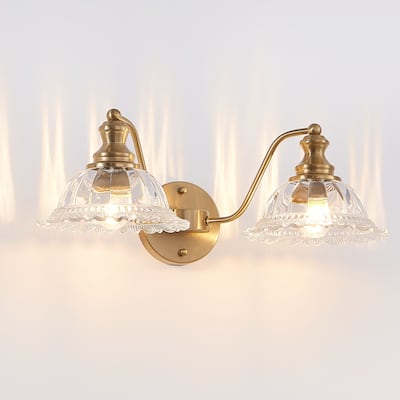 20 Inch 2-Light Vintage Bathroom Wall Sconce, Metal and Glass Lampshade Vanity Light Fixture