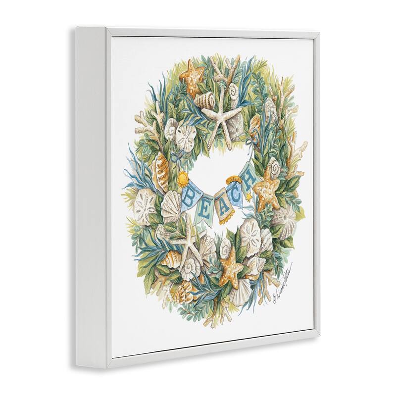 Stupell Holiday Beach Seashell Wreathe Nautical Christmas Framed Wall Art, 12 x 12 - Multi-Color