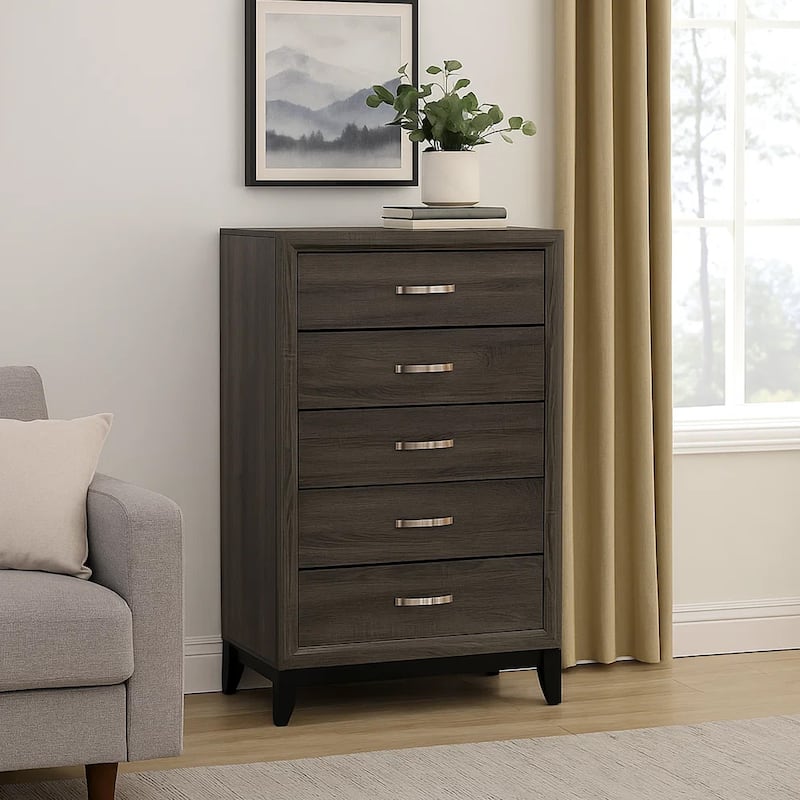 Chest with 5 Storage Drawers and Grain Details, Gray