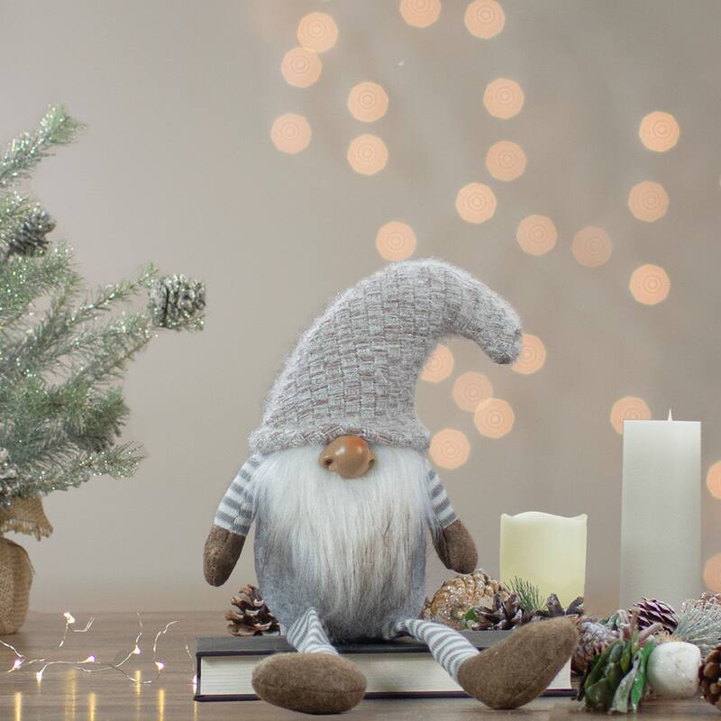 7.5" Gray and Beige Sitting Girl Christmas Gnome Figure
